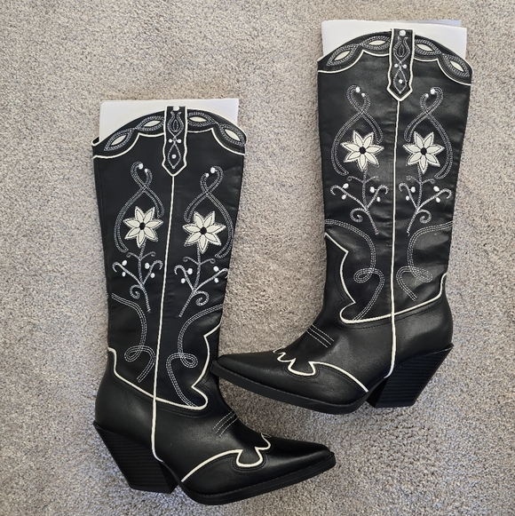 ZARA HEELED FLORAL COWBOY BOOTS US 9 EU 40 NWT - Picture 7 of 14